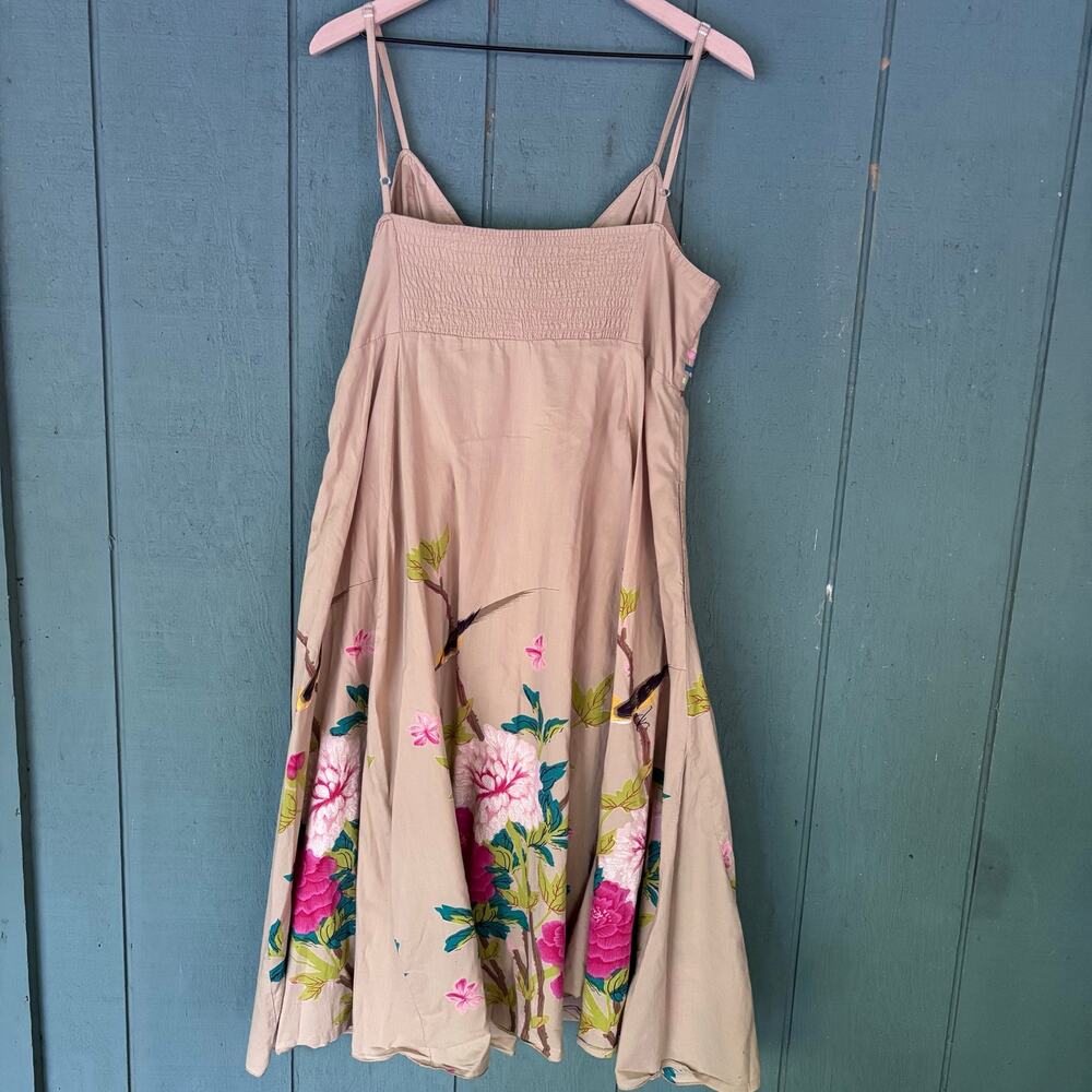 Vintage 90s Raiment Y2K Whimsical Boho Floral & Bird Midi Resort Sun Dress Sz M - Picture 4 of 10